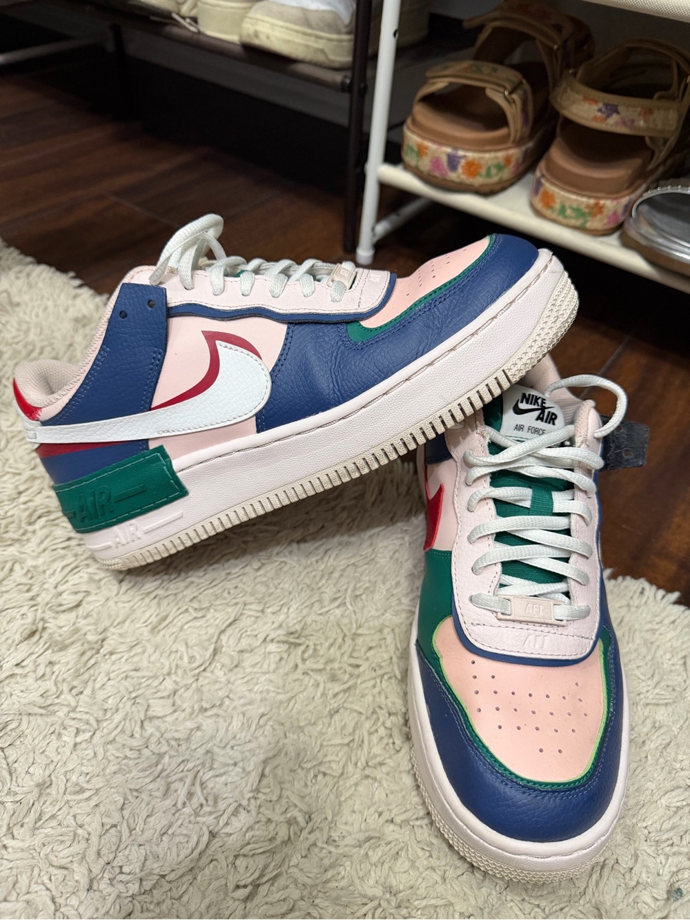 Nike Air Force 1 Shadow Pink Blue Green Accent Sneakers